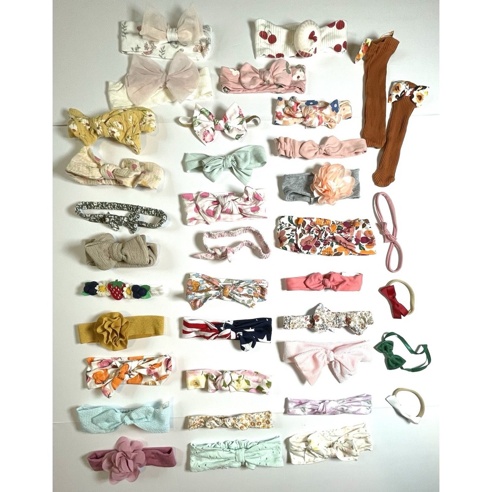 Lot Of 35 Baby Girl Bow Headbands Soft Stretch Hair Newborn To 9 Months